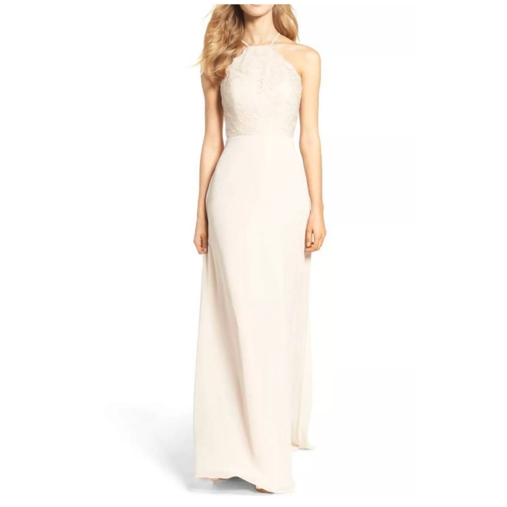 NWOT Hayley Paige Occasions Lace Halter Gown, Size 2